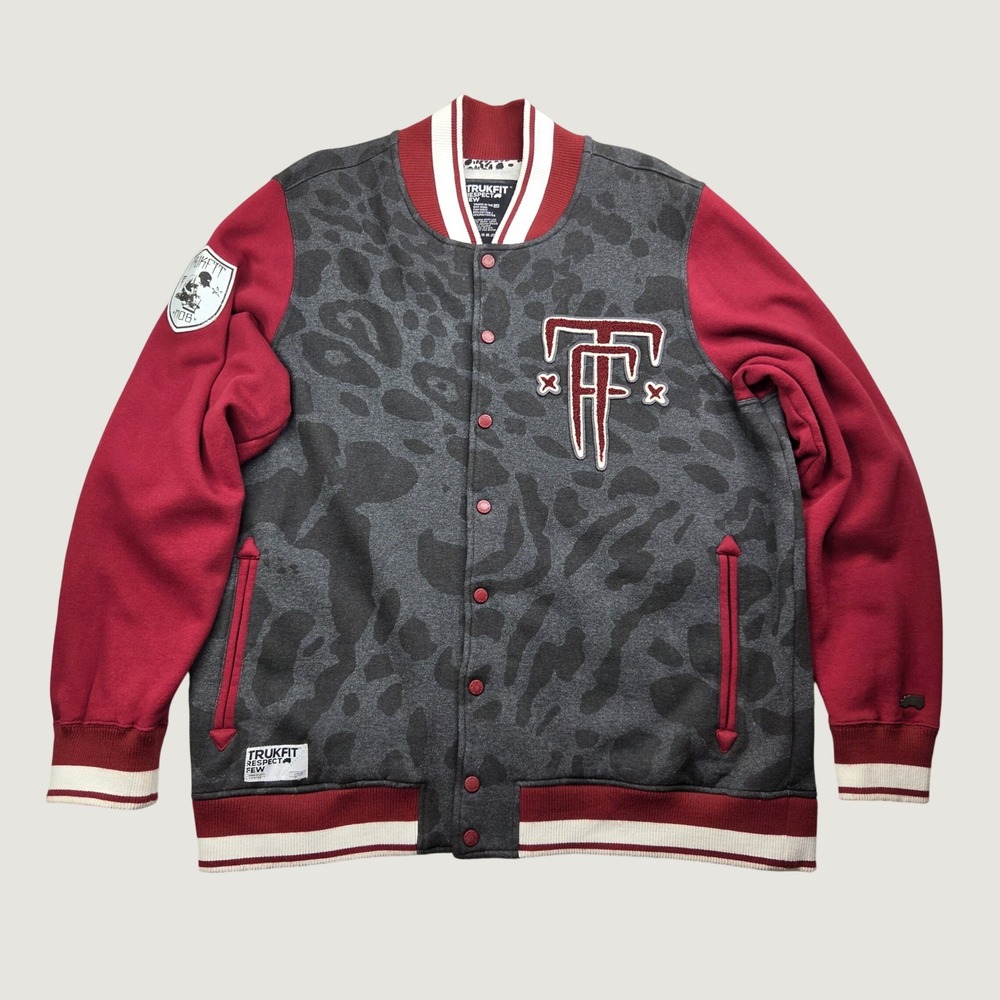 TRUKFIT Mens 3XL Mob Varsity Jacket Hip Hop Streetwear Letterman Snap Front Gray